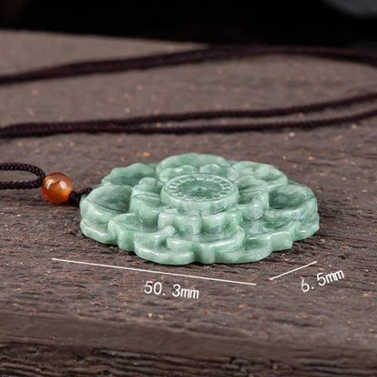 Mythstone Lotus Pattern Jade Luck Prosperity Necklace Pendant