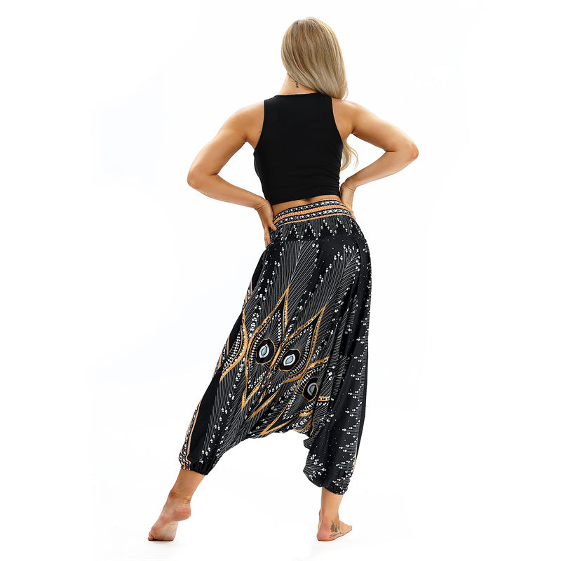 Mythstone Boho Feather Yoga Pants Hippie Harem Trousers Sports Fitness Dance Women's Pants