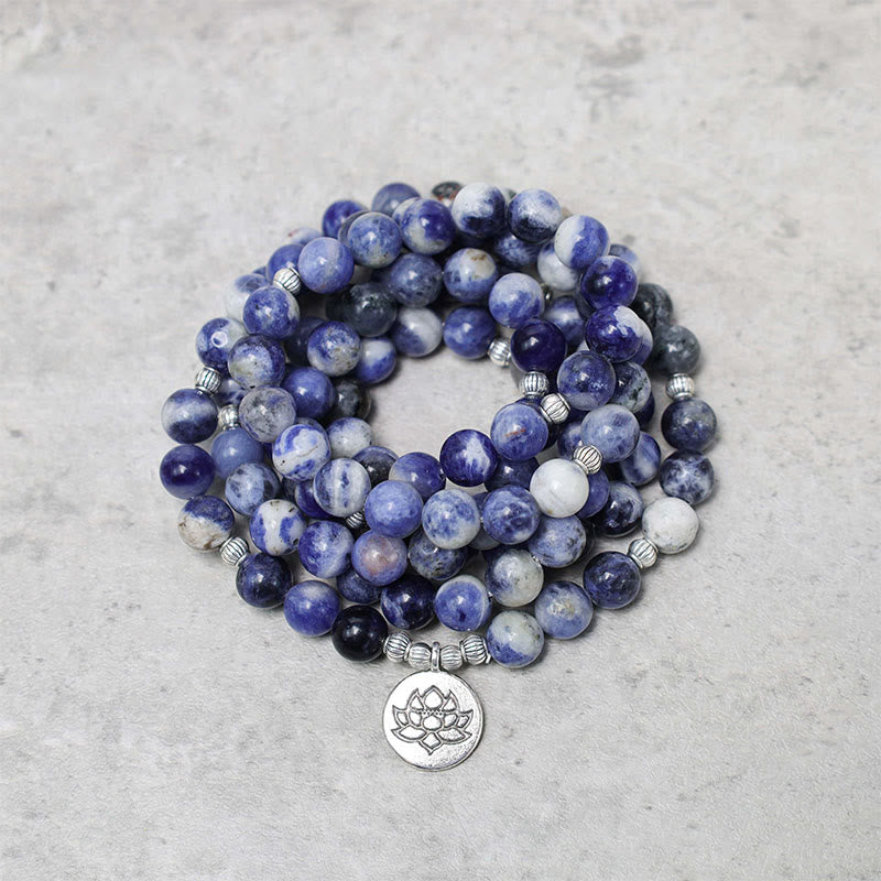 Mythstone Natural Blue Aventurine Lotus Peace Necklace Bracelet