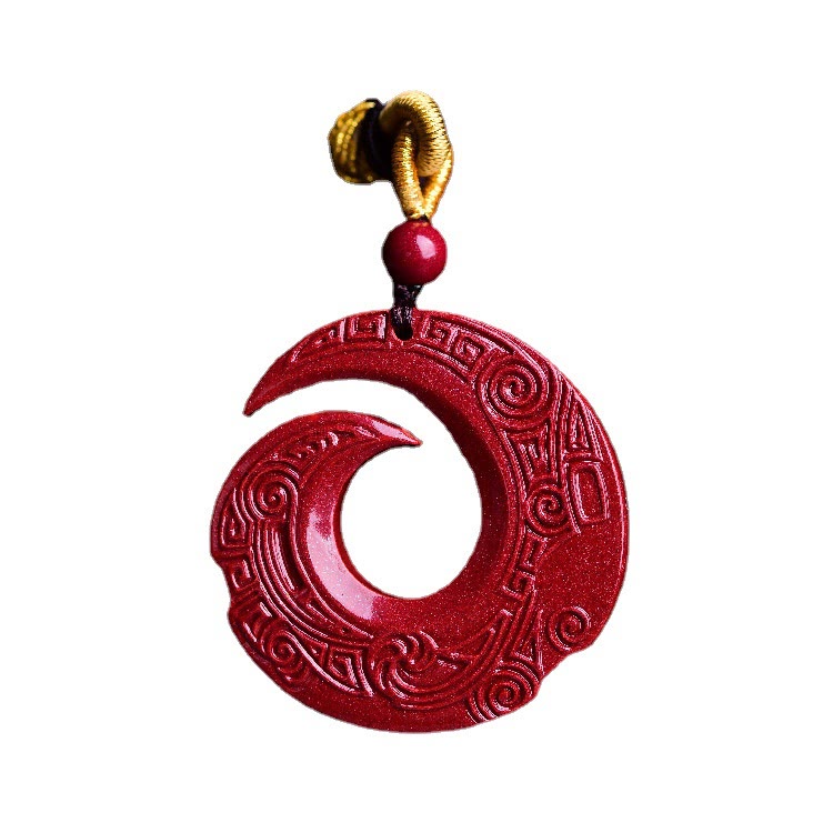 Mythstone One's Luck Improves Design Patern Natural Cinnabar Blessing Necklace Pendant