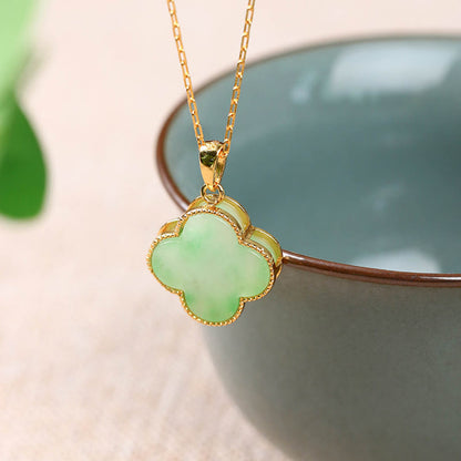 Mythstone Four Leaf Clover Jade Pattern Luck Necklace Pendant