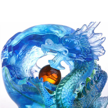 Mythstone Handmade Azure Dragon Liuli Crystal Art Piece Success Protection Home Office Decoration