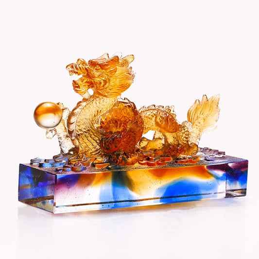 Mythstone Handmade Multicolored Dragon Liuli Crystal Art Piece Protection Home Office Decoration