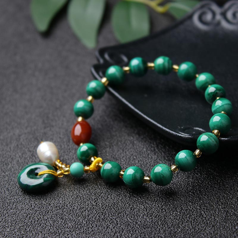 Mytthstone Natural Malachite Red Agate Bead Protection Charm Bracelet