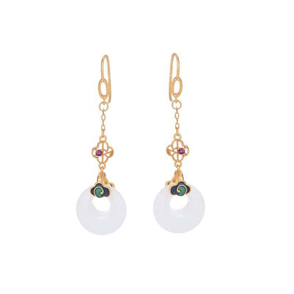 Mythstone FengShui White Jade Blessing Drop Earrings