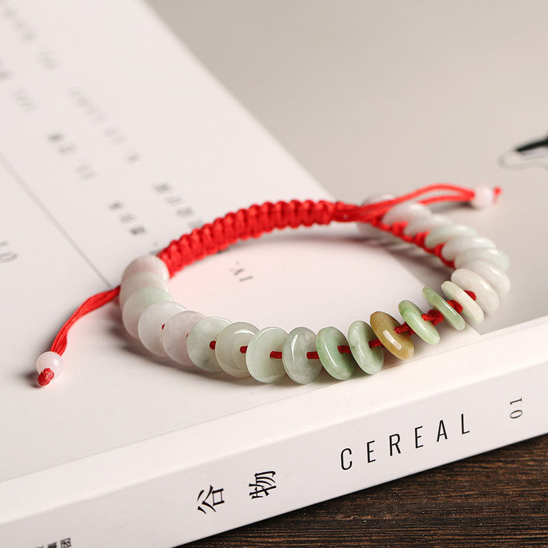 MythStone Natural Round Jade Luck Red String Protection Bracelet