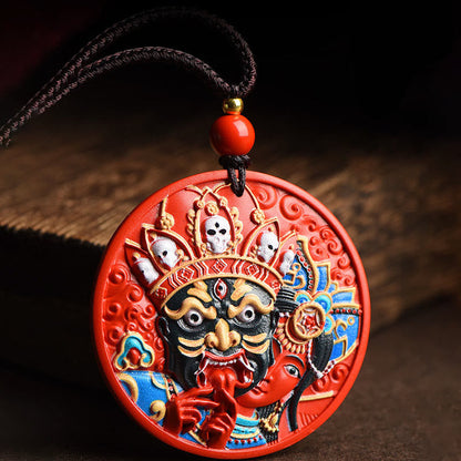 Mythstone Zakiram Goddess of Wealth Painted Cinnabar Blessing Necklace Pendant