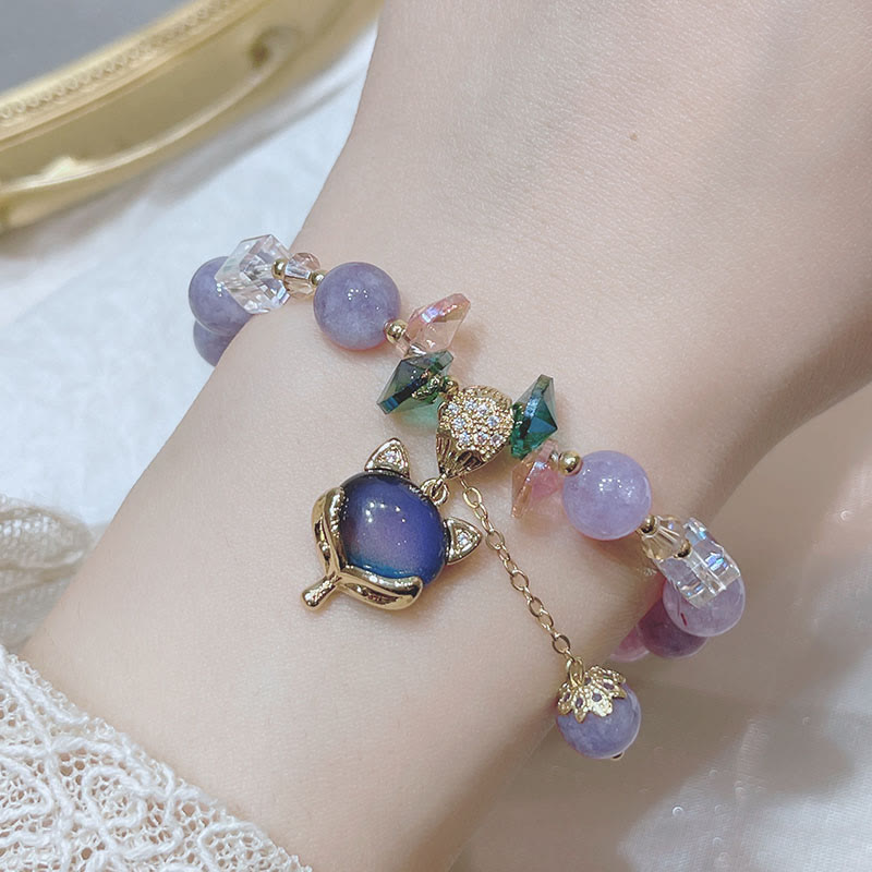 Mythstone Natural Purple Jade Fox Charm Happiness Bracelet