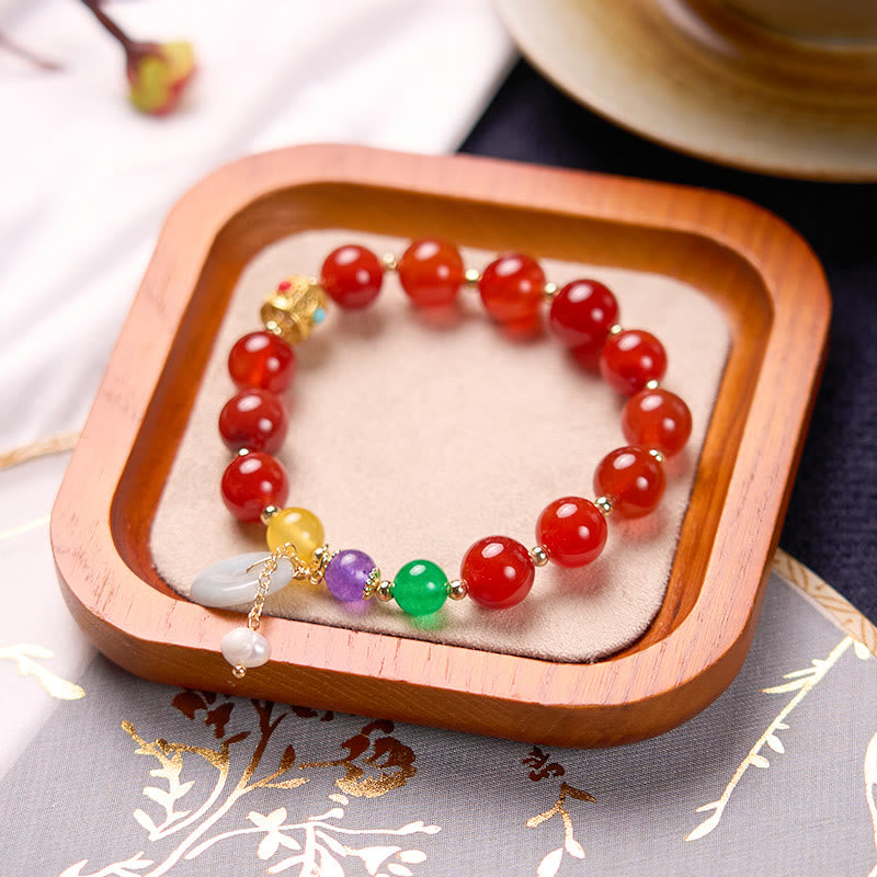 Mythstone Jade Red Agate Peace Buckle Charm Confidence Bracelet