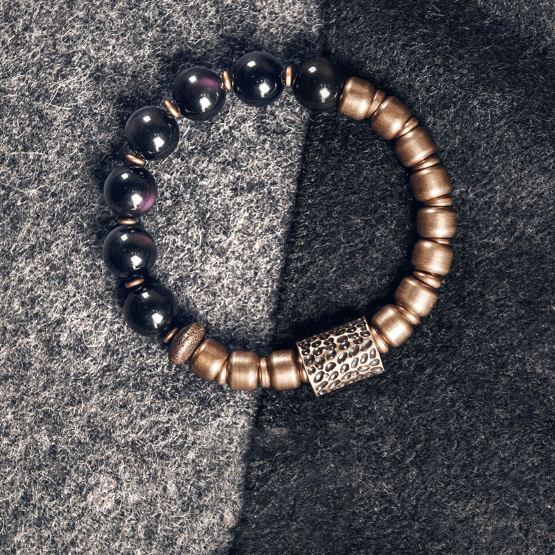 Pulsera de curación con soporte de cobre, obsidiana arcoíris y piedra de lava de Mythstone