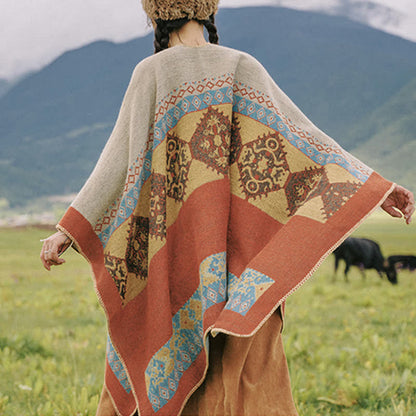 Mythstone Tibetan Shawl Diamond Pattern Winter Warm Cloak Scarf