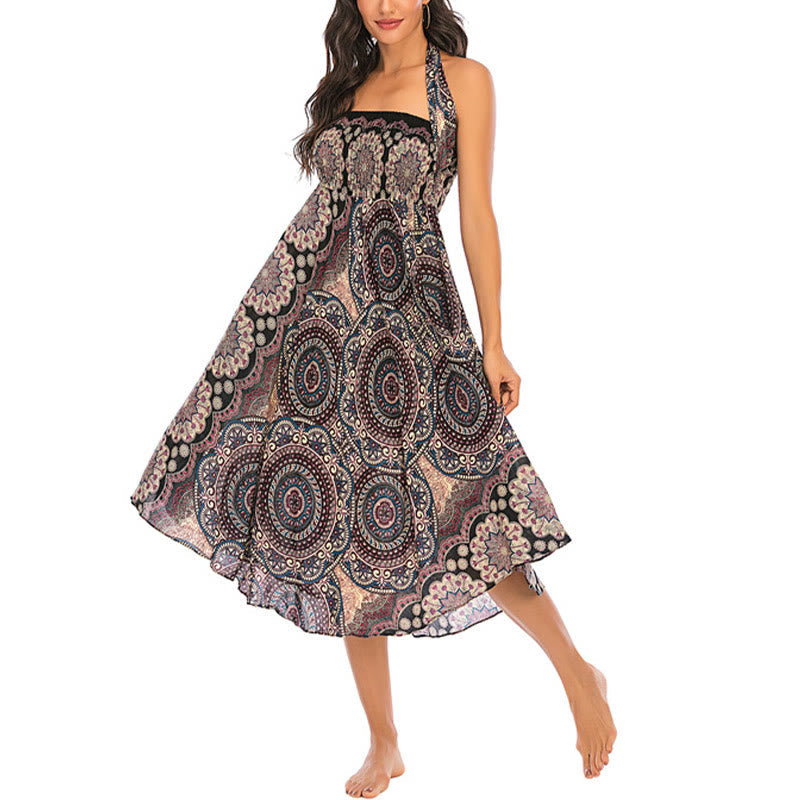 Mythstone Two Style Wear Bohemian Mandala Flower Lace-up Skirt Dress