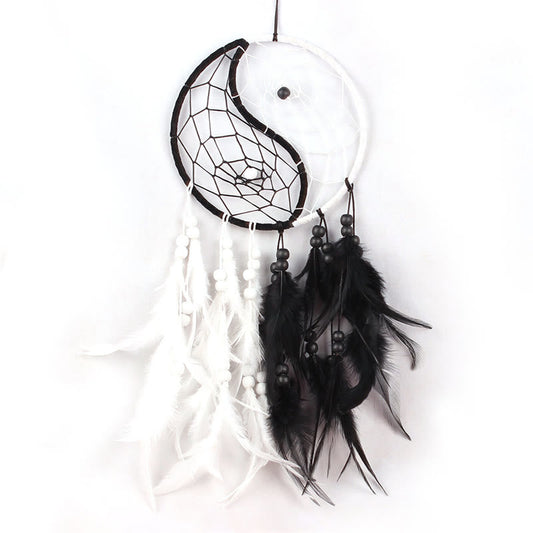 Mythstone Yin Yang  Dream Catcher Circular Net with Feathers Balance Decoration