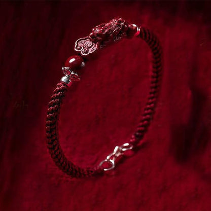 Mythstone Handcrafted PiXiu Cinnabar Wealth Luck Braided Bracelet