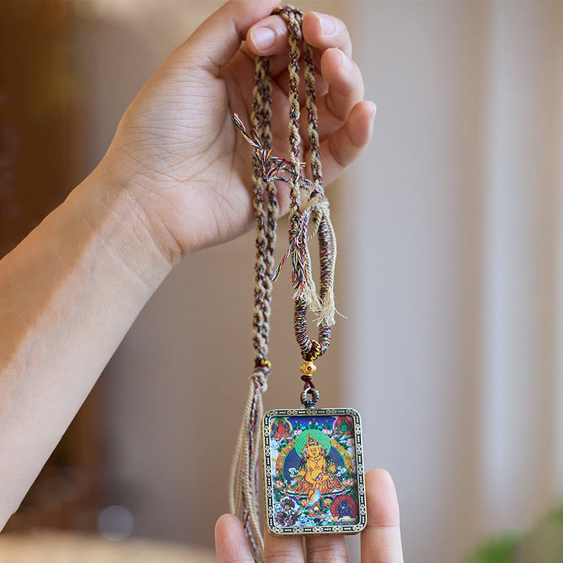 Mythstone Tibet Five Directions Gods of Wealth Hand-Painted Thangka Buddha Serenity Necklace Pendant