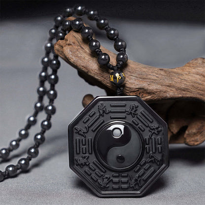 Mythstone Black Obsidian Stone Yin Yang Pendant Necklace