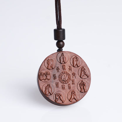 Mythstone Lightning Struck Jujube Wood Yin Yang Bagua Mountain Ghosts Spend Money Protection Necklace Pendant