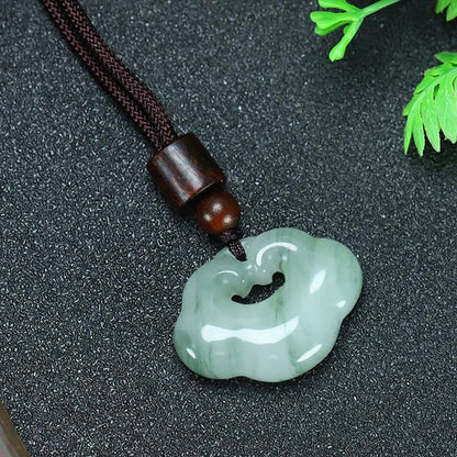 Mythstone Tianshan Jade Golden Silk Jade Chinese Lock Charm Abundance Necklace Pendant