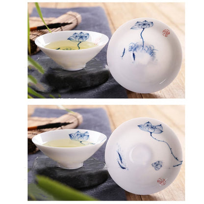 Mythstone Vintage Plum Orchid Bamboo Chrysanthemum Lotus Koi Fish Ceramic Teacup Kung Fu Tea Cups