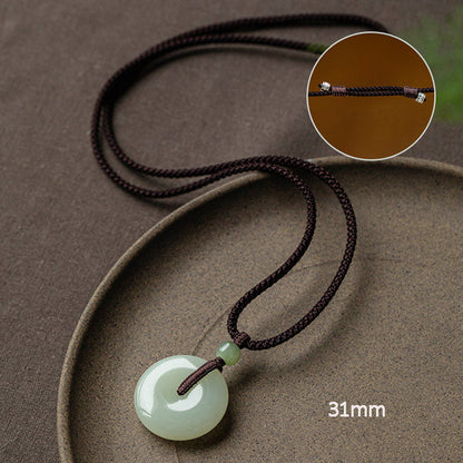 Mythstone Natural Round Jade Peace Buckle Luck Prosperity Necklace Pendant