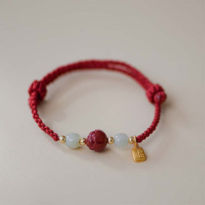 Mythstone Cinnabar Jade Lotus Calm Red String Weave Bracelet