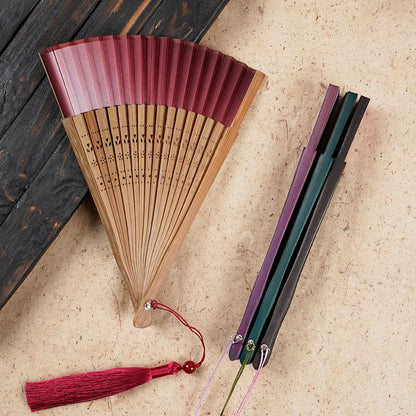 Mythstone Solid Color Gradient Hollow Engraved Handheld Bamboo Folding Fan