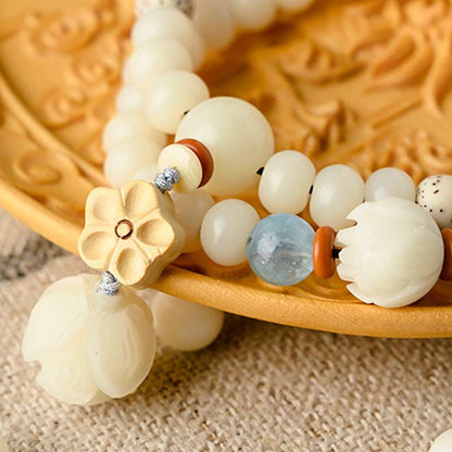 Mythstone Tibetan White Jade Bodhi Lotus Blessing Bracelet