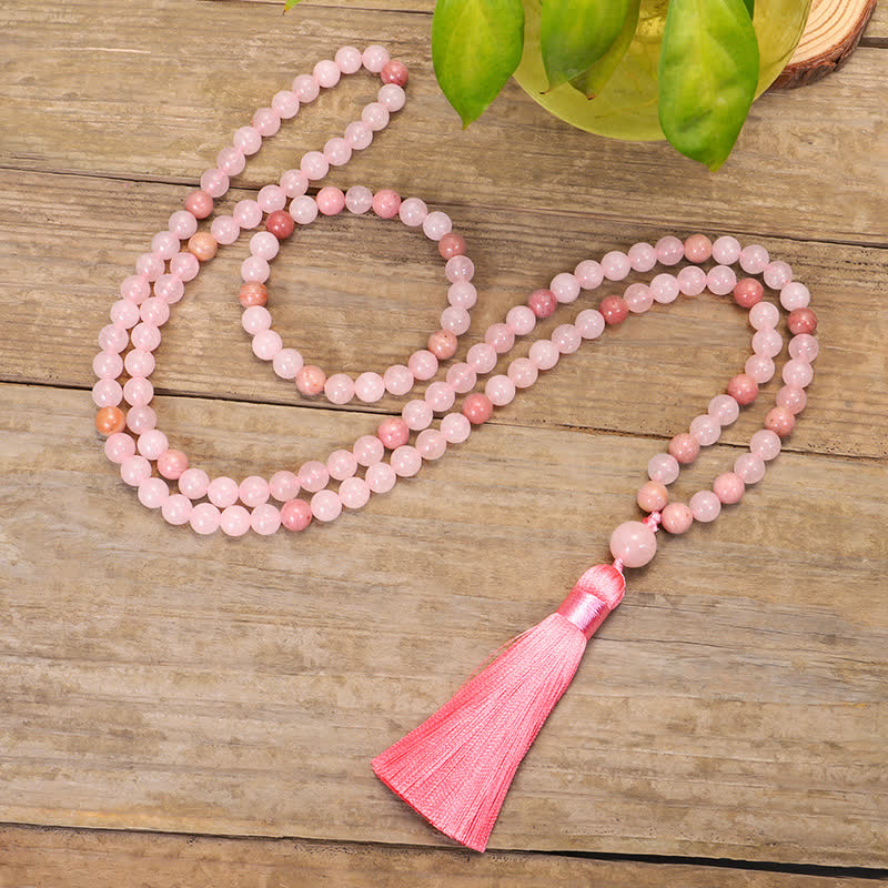 Mythstone 108 Mala Beads Pink Crystal Love Tassel Bracelet