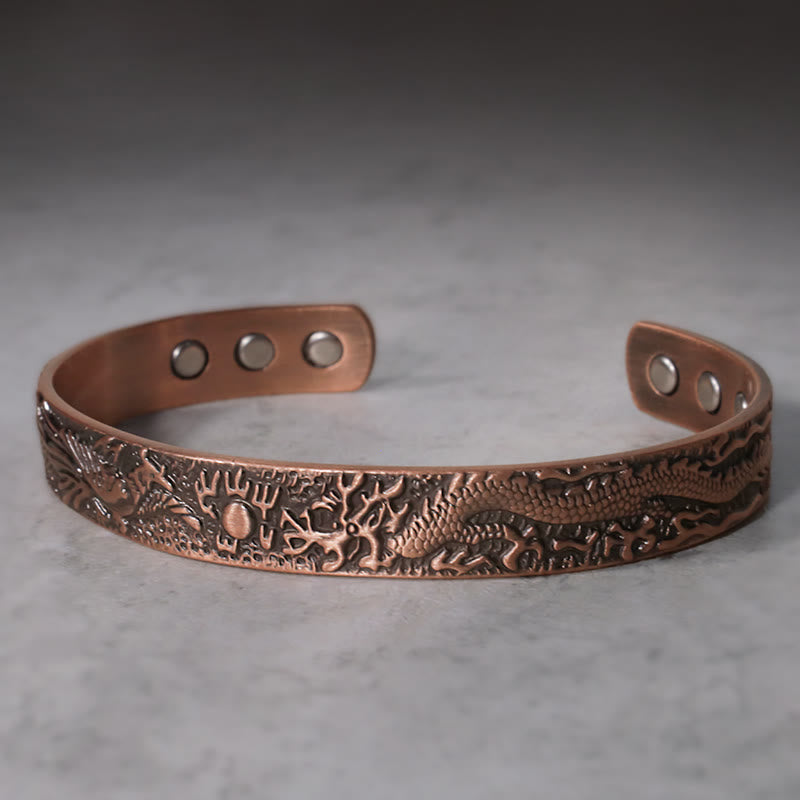 Mythstone Dragon Phoenix Magnetic Solid Copper Cuff Bracelet Bangle