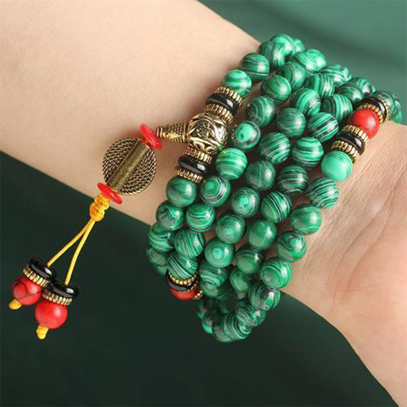 MythStone Tibetan 108 Mala Malachite Beads Bracelet Necklace