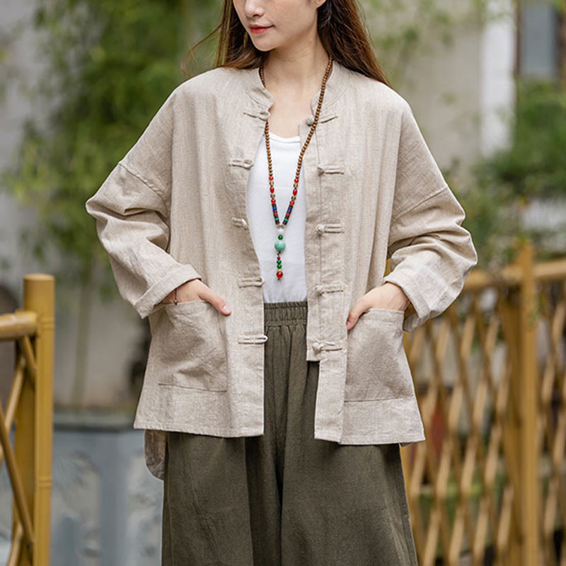 Mythstone Frog-Button Design Shirt Tai Chi Meditation Top Clothing Ramie Linen Jacket