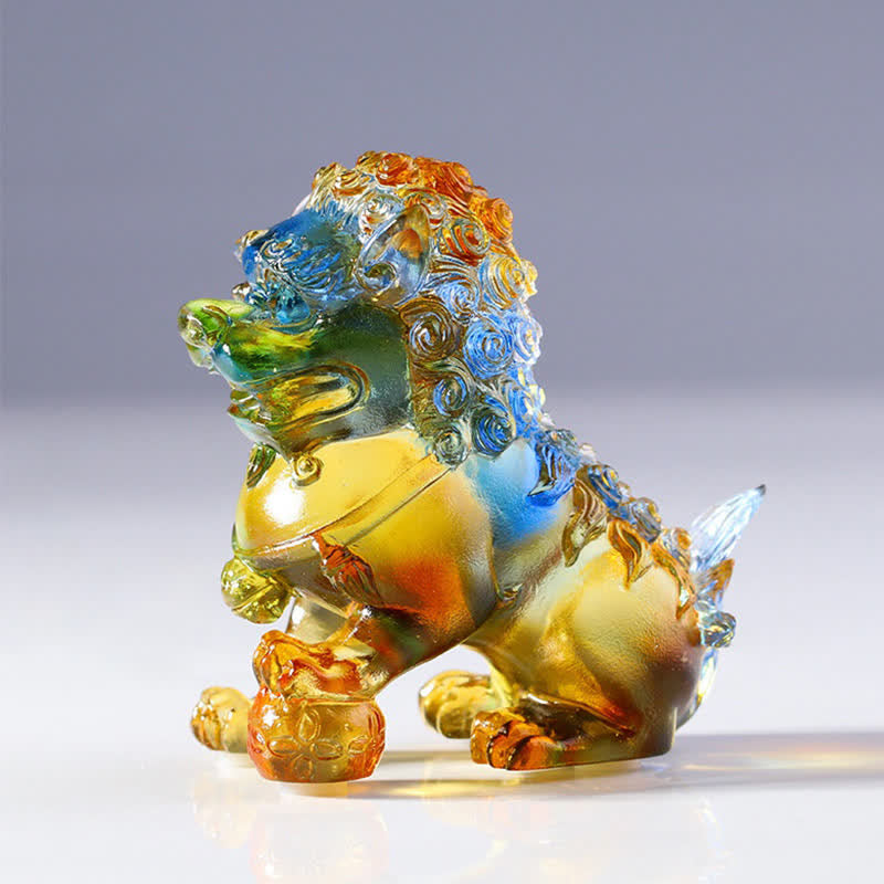 Mythstone Handmade Liuli Crystal Lion Art Piece Strength Home Office Decoration