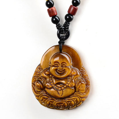 Mythstone Tiger's Eye Laughing Buddha Blessing Necklace