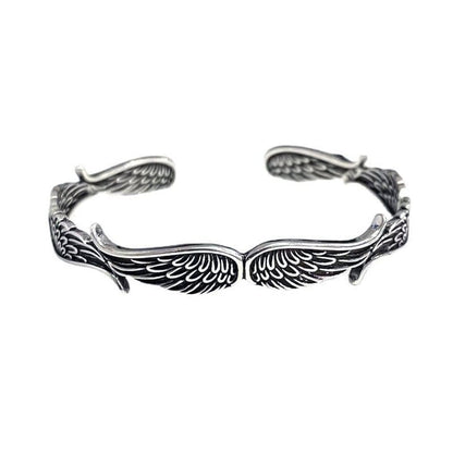 Mythstone Angel Wings Feather Pattern Carved Luck Cuff Bracelet Bangle