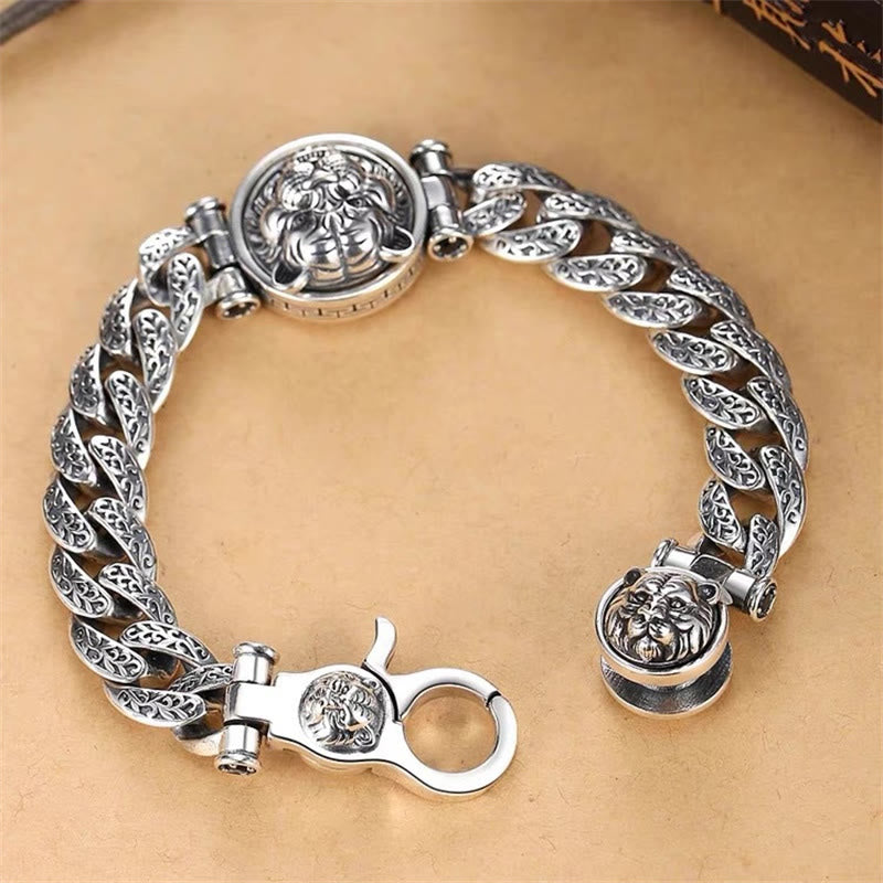 Mythstone Tiger Tang Dynasty Flower Design Engraved Luck Energy Bracelet