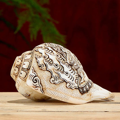 Mythstone Tibetan Handmade Engraved Shankha Buddha Avalokitesvara Conch Shell Wealth Decoration