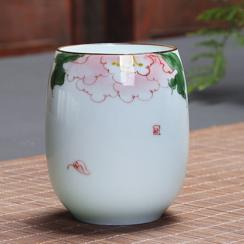 Mythstone Koi Fish Lotus Landscape Dandelion Peony Flower Ceramic Teacup Kung Fu Tea Cup