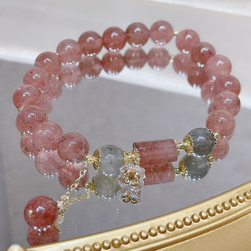 Mythstone Natural Strawberry Quartz Moonstone Love Bracelet