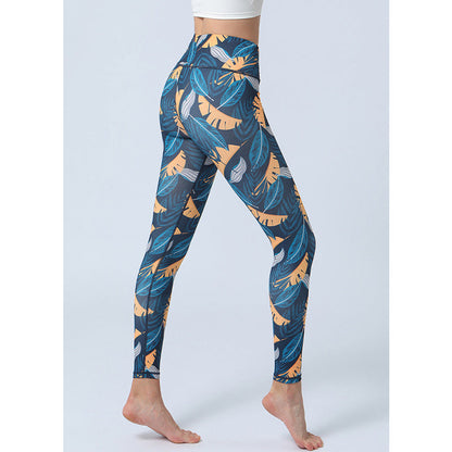 Pantalones con estampado de hojas de Mythstone, mallas deportivas de cintura alta para yoga y fitness, pantalones de yoga para mujer 