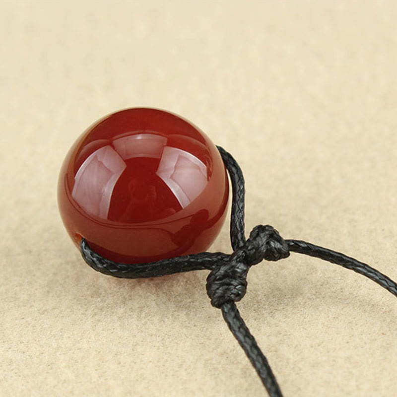 Mythstone Red Agate Bead Confidence Leather Rope Necklace Pendant