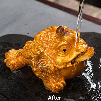 Mythstone Color Changing FengShui Wealth Lucky Frog Copper Coin Tea Pet Resin Figurine Decoration