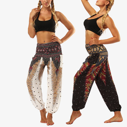 Mythstone Hippie Pants Baggy Boho High Waist Lounge Trousers with Pockets Women's Yoga Pants