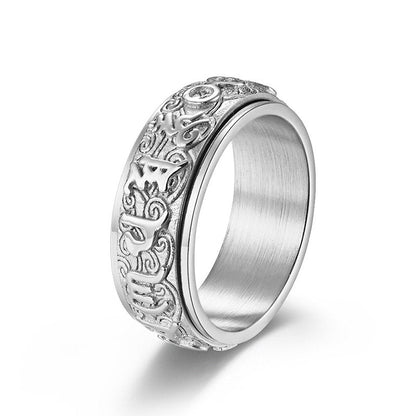 Mythstone Six True Words Balance Calm Titanium Steel Ring