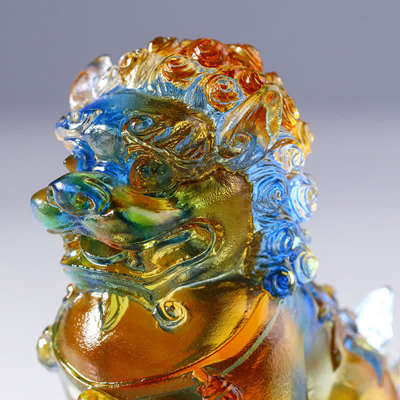 Mythstone Handmade Liuli Crystal Lion Art Piece Strength Home Office Decoration