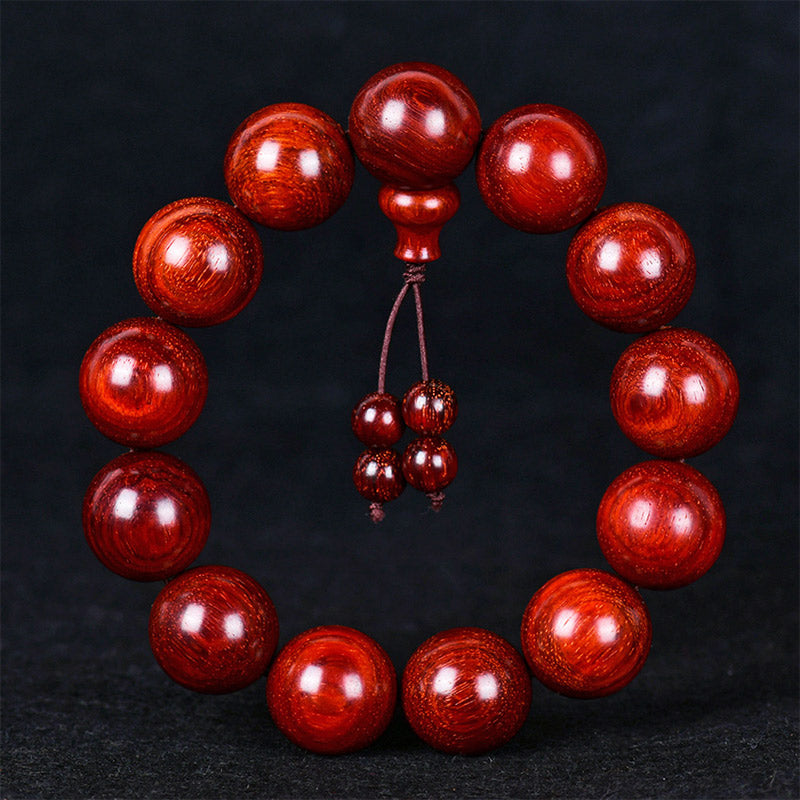 Pulsera de equilibrio de sándalo rojo con hojas pequeñas tibetanas de MythStone 