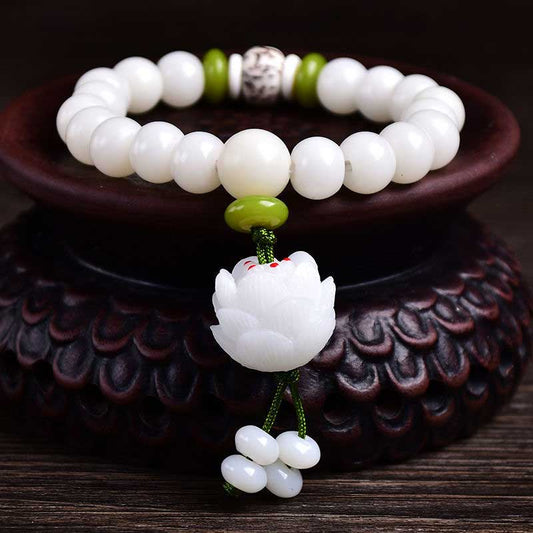 Mythstone Lotus Natural White Bodhi Seed Luck Bracelet