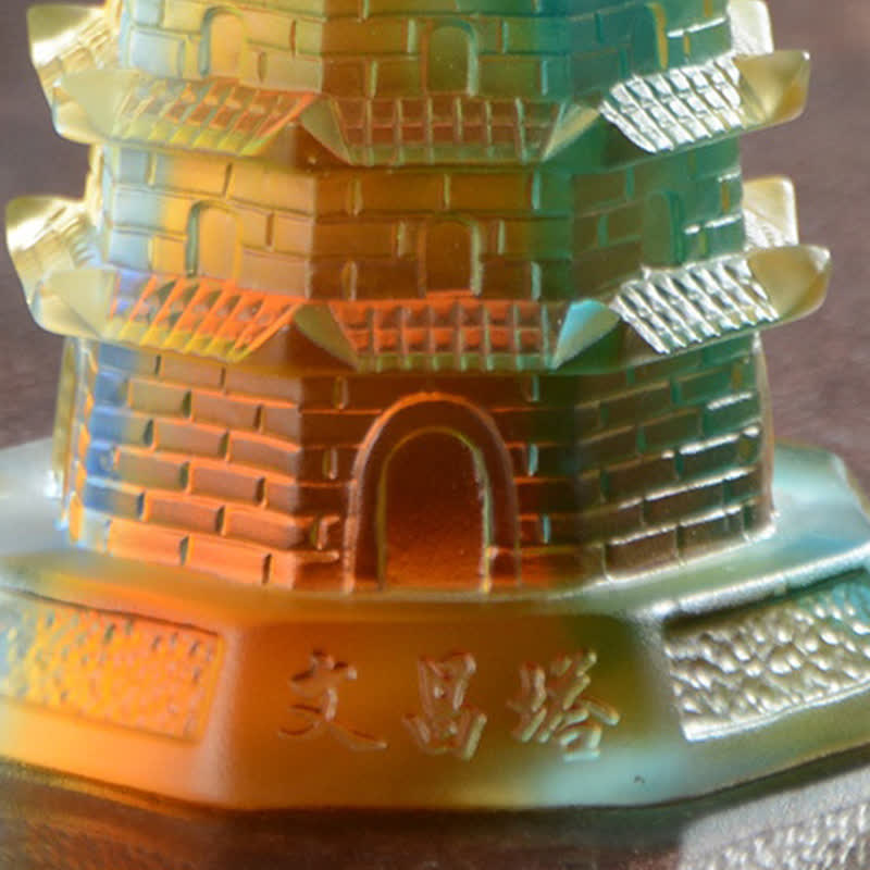 Mythstone Feng Shui Wenchang Tower Handmade Liuli Crystal Pagoda Art Piece Luck Home Office Decoration