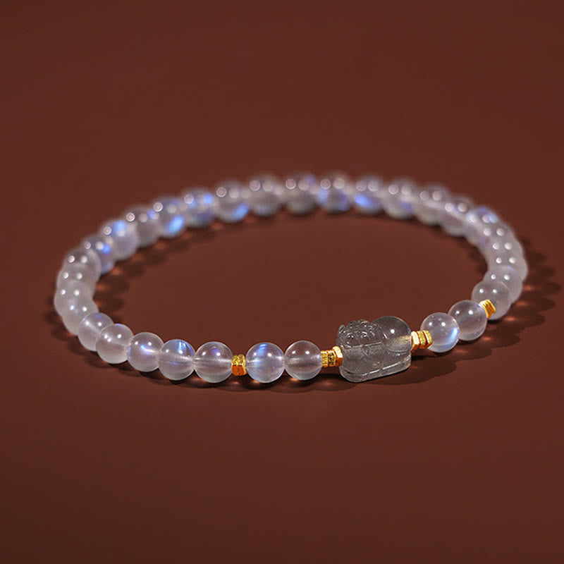 Mythstone 925 Sterling Silver Plated Gold Natural Moonstone PiXiu Healing Bracelet