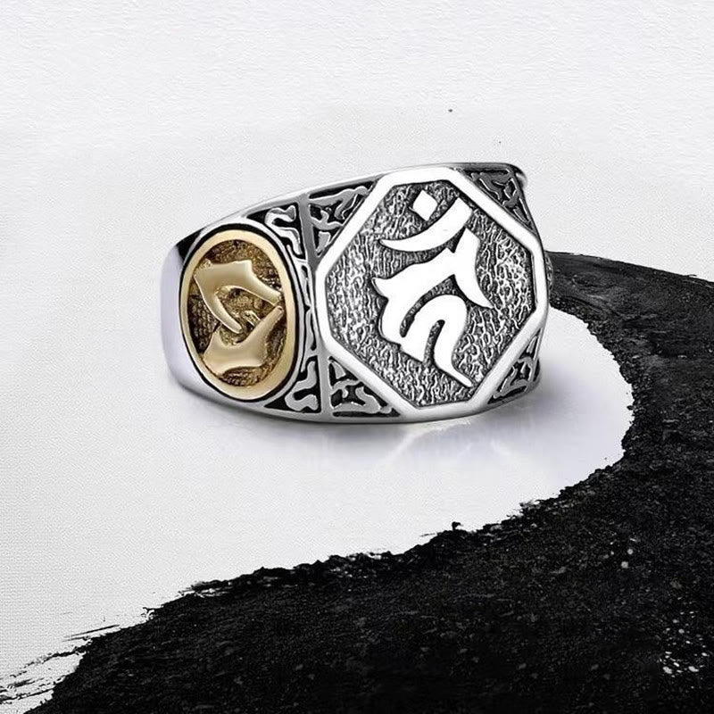 Anillo ajustable de protección tallado con diseño sánscrito en plata de ley 925 Mythstone