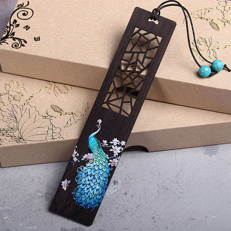 Mythstone Blue Peacock Ebony Wood Bookmarks With Gift Box